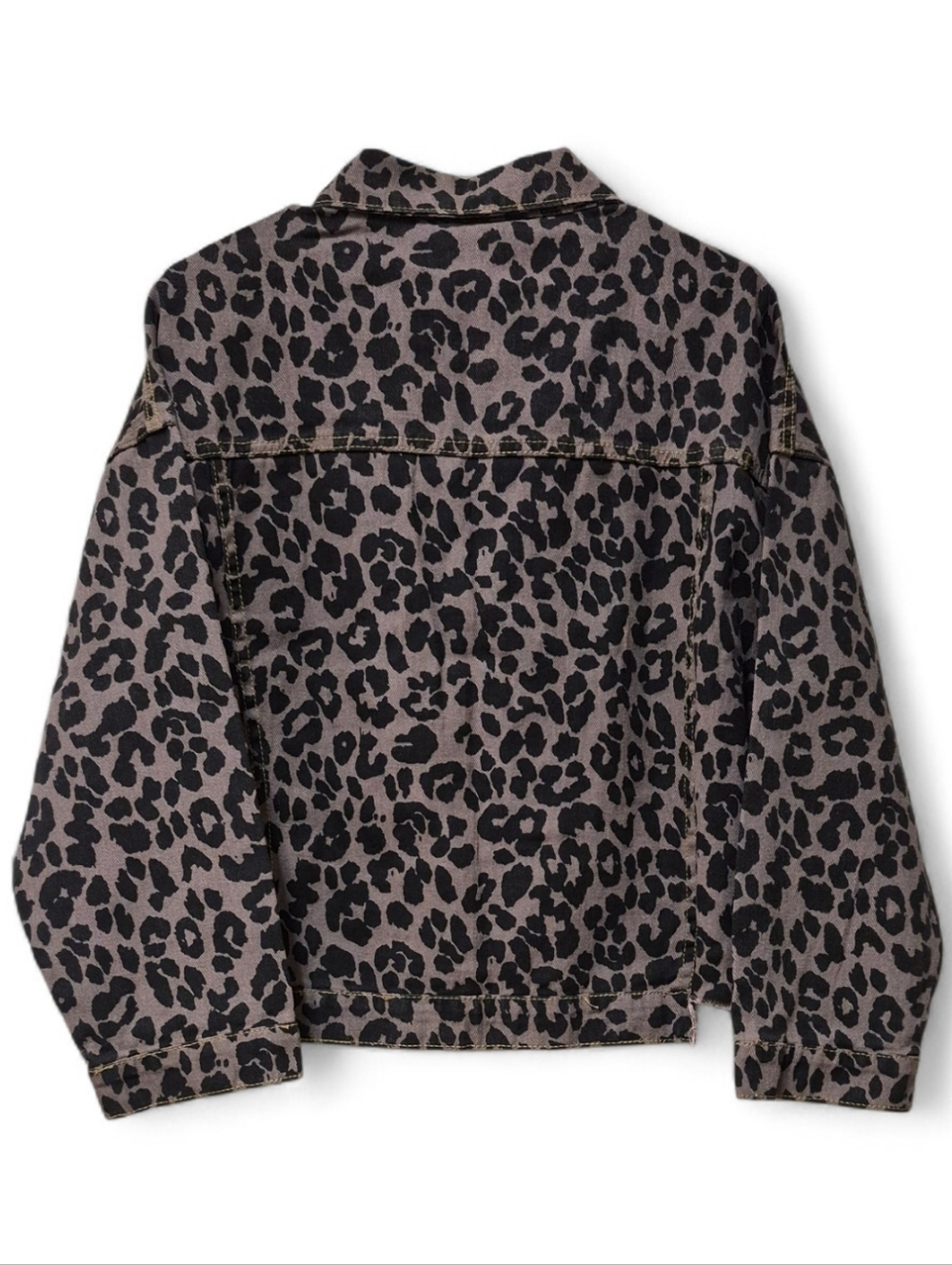 Leopard Cheetah Print Button-up Oversize Crop Denim Jacket - NWOT - Picture 4 of 6